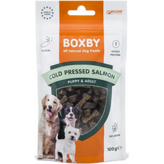 BOXBY COLD PRESED SALMON TREAT 100G - AUKSTĀS PRESEŠANAS GARDUMS AR LASI