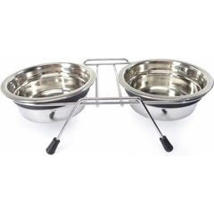 Nerūsējoša tērauda statīvs SILENT ar bļodam 2 x 350ml