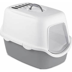 Kaķu tualete CATHY ar vāku un filtru  (balts/pelēks) 56x40x40 cm