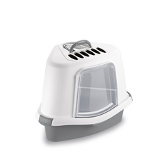 Kaķu stūra tualete SPRINT CORNER PLUS ar vāku (pelēks / balts)