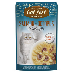 CatFest Salmon&Octopus in Tender Jelly 70g - Savvaļas lasis ar astoņkājiem želejā