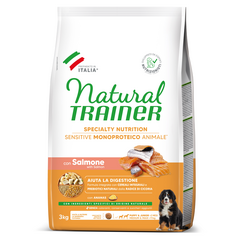 NATURAL TRAINERT DOG SENSITIVE NO GLUTEN PUPPY&JUNIOR MEDIUM/MAXI SALMON 3KG - pilnvērtīga un sabalansēta barība vidēja un liela izmēra kucēniem