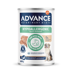 ADVANCE VETERINARY DIET DOG Hypoallergenic DUCK 400gr - paredzēta visu izmēru suņiem ar alerģiskām reakcijām uz barību