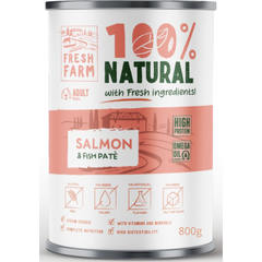 Prefera Fresh Farm Dog Smooth pate with salmon & fish 800 gr - pilnvērtīga barība, pastētes veida konservi suņiem, ar lasi un zivīm.