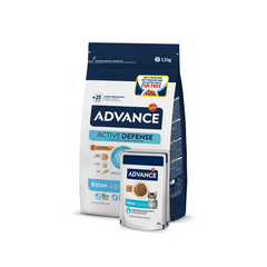 Adv cat kitten 1,5kg + 2WET ON PACK - pilnvērtīga barība kaķēniem (vecumā no 2 līdz 12 mēnešiem),  grūsnām vai barojošām kaķenēm (sausā barība un konservi).