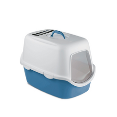STAFANPLAST Kaķu tualete CATHY ar vāku un filtru  (debeszils/balts) cm 56x40x40h