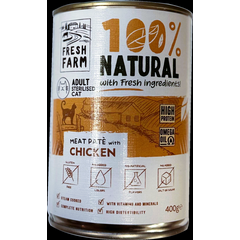 Prefera Fresh Farm CAT Sile pate kanaga 400 gr - täisväärtuslik toit kassidele, pasteedi kujul konservid kassidele, kanalihaga.