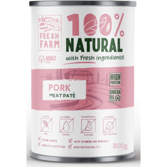 Prefera Fresh Farm Dog Smooth pate with pork 800gr - pilnvērtīga barība, pastētes veida konservi suņiem, ar cūkgaļu.