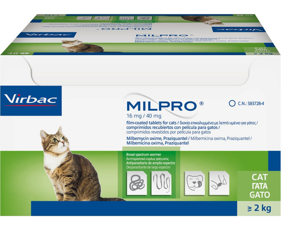Virbac Milpro 16 mg/40 mg tbl. kaķiem virs 2 kg N48*, 2 image
