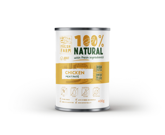 Fresh Farm Dog Smooth Pate with Chicken 400gr - pilnvērtīga barība, pastētes veida konservi ar vistas gaļu