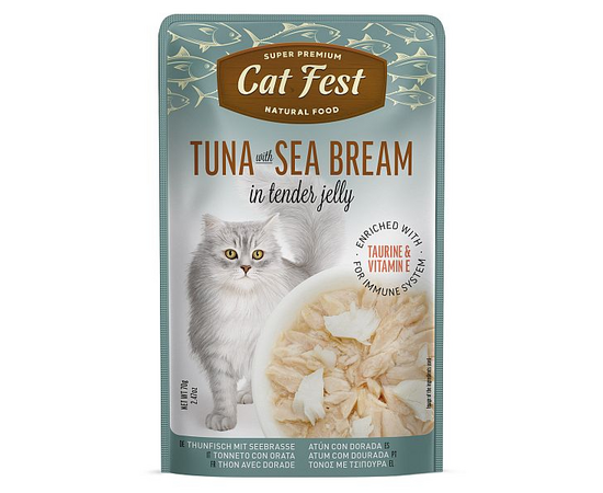 CatFest Tuna with Sea Bream in Tender Jelly 70g - okeāna tunzivs un jūras asara gabaliņi želejā