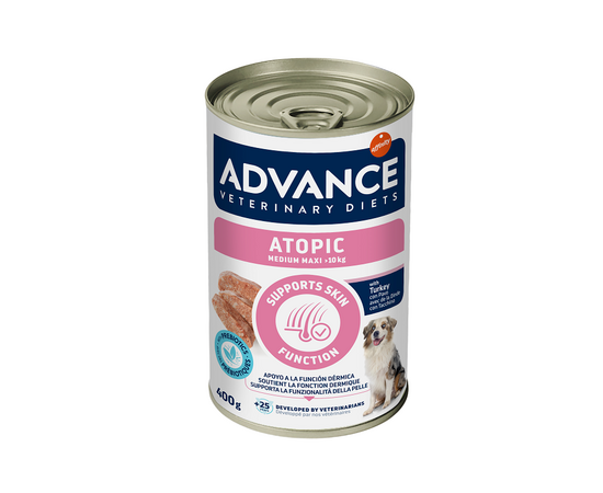 ADVANCE VETERINARY DIET DOG ATOPIC MED/MAXI 400G - KONSERVI VIDĒJO UN LIELU ŠĶIRŅU SUŅIEM AR ATOPISKO DERMATĪTU