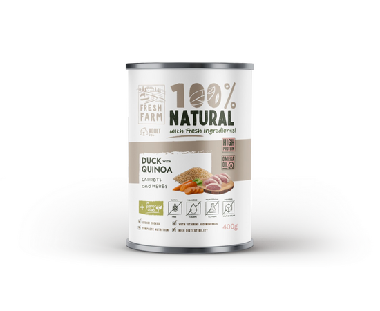 Fresh Farm DOG Coarse pate duck, quinoa, carrots & herbs 400gr - rupjas konsistences pastēte, pīles gaļa, kvinoja, burkāni un garšaugi