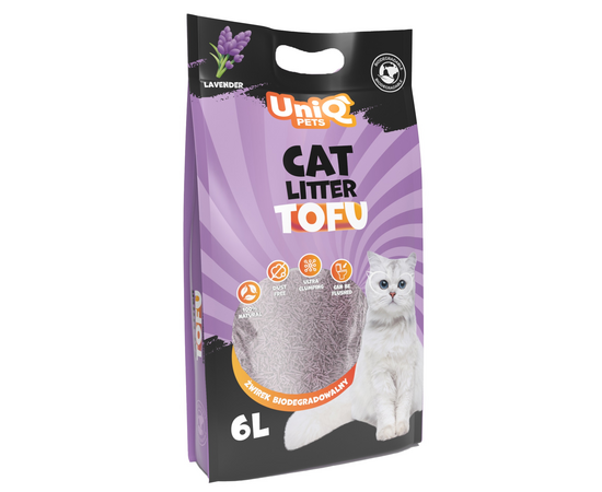 UNIQ Tofu Clumping Cat Litter Lavander 2,5kg / 6L - dabīgi granulēti kaķu pakaiši ar Lavanda aromātu