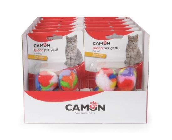 Rot. Kaķiem jauktas krāsas poliestera bumbiņas ar kaķumētru 3.5 cm