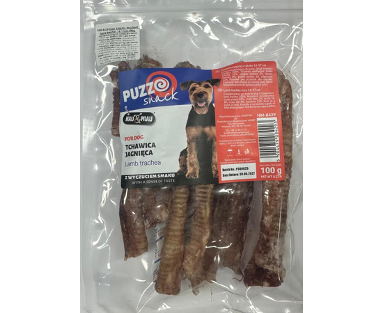 HAU & MIAU dog treat, lamb trachea, length, 14-17cm, 100 g  - papildbarība pieaugušiem suņiem, kaltēta jēra traheja,14-17cm.