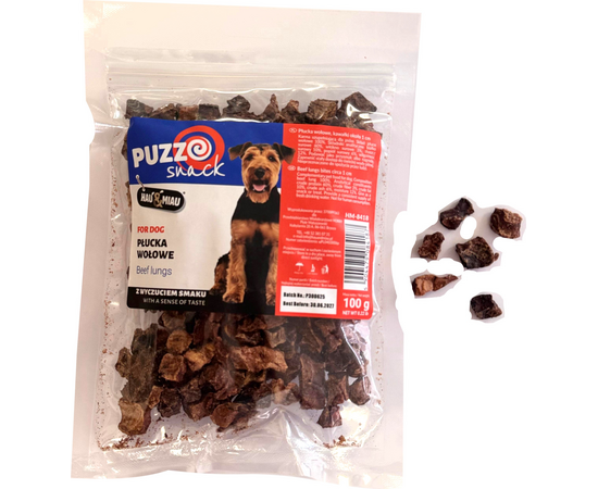 HAU&MIAU dog treat, beef lung, pieces, 1cm 100g - papildbarība suņiem, gardie liellopi plaušas kubiciņi