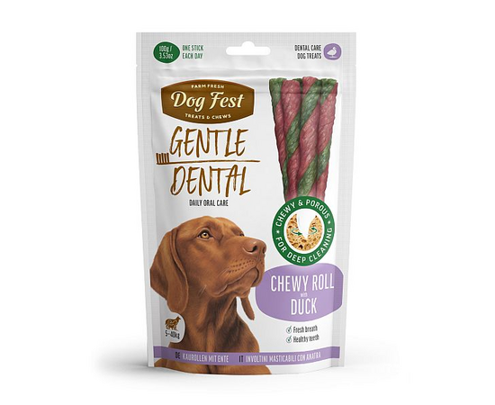DogFest Dental Chewy roll with duck for adult dogs 100g - papildbarības suņiem, košļājamā rulete ar pīli pieaugušiem suņiem
