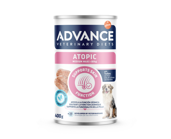 ADVANCE VETERINARY DIET DOG Atopic Med/Maxi 400gr - īpaši izstrādāta dermatīta ārstēšanai un barības nepanesības mazināšanai