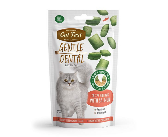 CatFest Dental Kraukšķīgie Spilventiņi ar lasi 30g