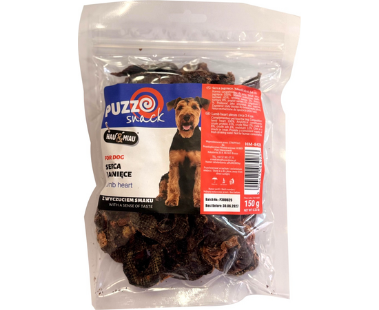 HAU&MIAU dog treat, dried lamb hearts 3x4cm 150g - papildbarība suņiem, gardi jēra sirds kubiņi, 3x4 cm