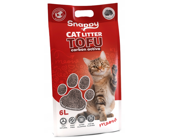 Uniq Pets SNAPPY tofu biodegradable cat litter Carbon active 2,5kg / 6L - pakaiši, kas bioloģiski sadalās un videi draudzīgi, ar tofu pildījums, bez smaržas, ar aktīvo ogli.