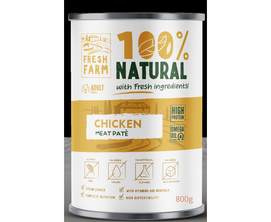 Prefera Fresh Farm DOG Smooth pate with chicken 800gr - pilnvērtīga barība suņiem, pastētes veida konservi ar vistas gaļu.
