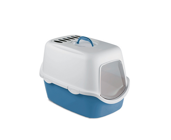 STAFANPLAST Kaķu tualete CATHY ar vāku un filtru  (debeszils/balts) cm 56x40x40h