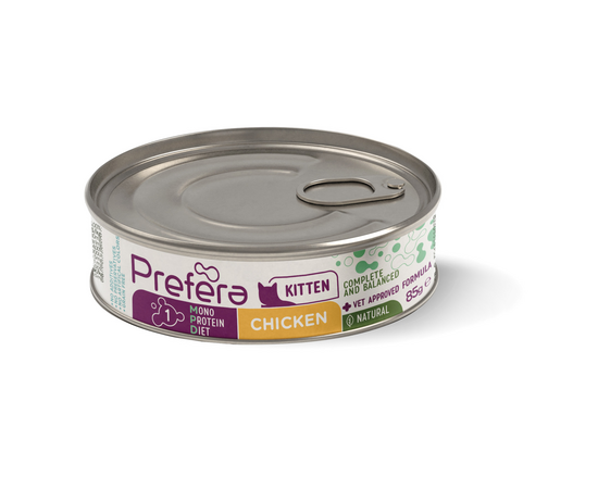 Fresh Farm CAT Prefera MPD Kitten chicken 85gr - kaķēniem (2-12 mēneši), grūsnām un barojošām kaķenēm, monoproteīna barība ar vistas gaļu