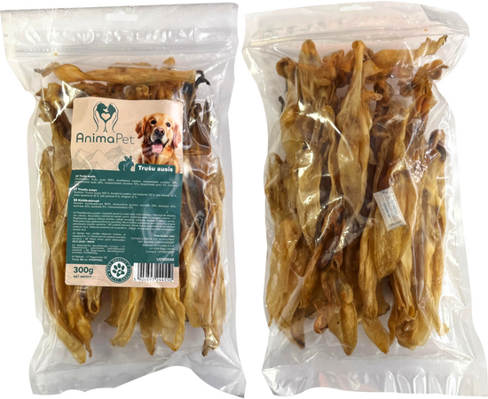 AnimaPet Trušu ausis 300 g - papildbarība suņiem, 100% dabīgas kaltētas trušu ausis