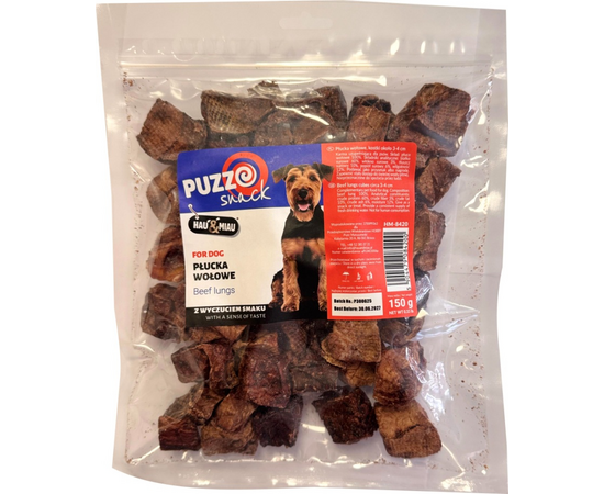 HAU&MIAU dog treat, beef lung, cubes, 3-4cm 150g - papildbarība suņiem, gardie liellopu plaušas kubiciņi, 3x4 cm