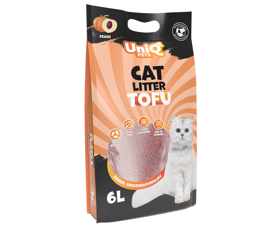 UNIQ Tofu Clumping Cat Litter Peach 2,5kg / 6L - dabīgi granulēti kaķu pakaiši ar Persika aromātu