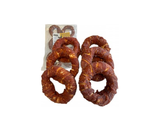 HAU & MIAU duck wrapped douchnut 500g - papildbarība pieaugušiem suņiem, virtuļi, izgatavoti no dabīgas ādas, ietīti marmora pīles filejā