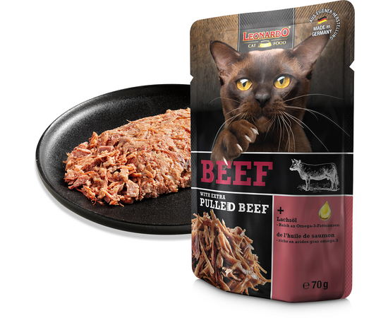 LEONARDO mitrā barība kaķiem ar liellopu gaļu un plucinātu liellopu gaļu 70 g