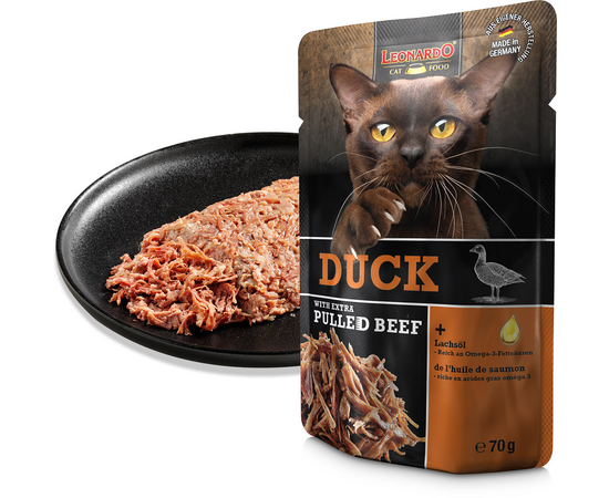 LEONARDO mitrā barība kaķiem ar pīles gaļu un plucinātu liellopu gaļu 70 g
