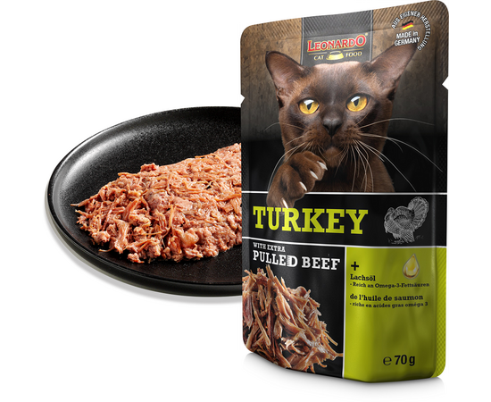 LEONARDO mitrā barība kaķiem ar tītaru un plucinātu liellopu gaļu 70 g